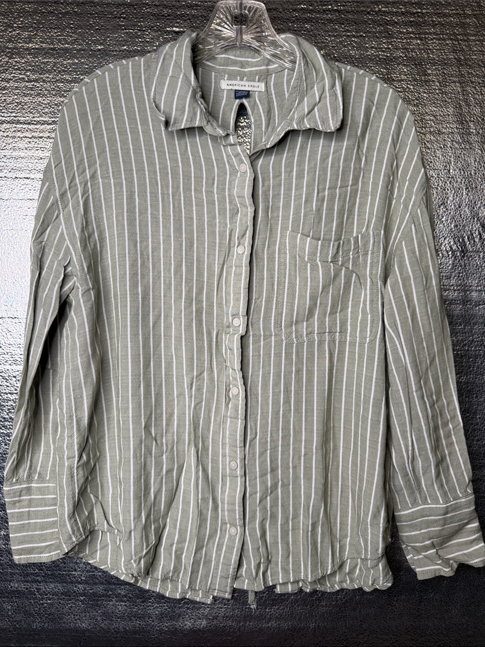 American Eagle Outfitters Olive Striped Button-Down Shirt